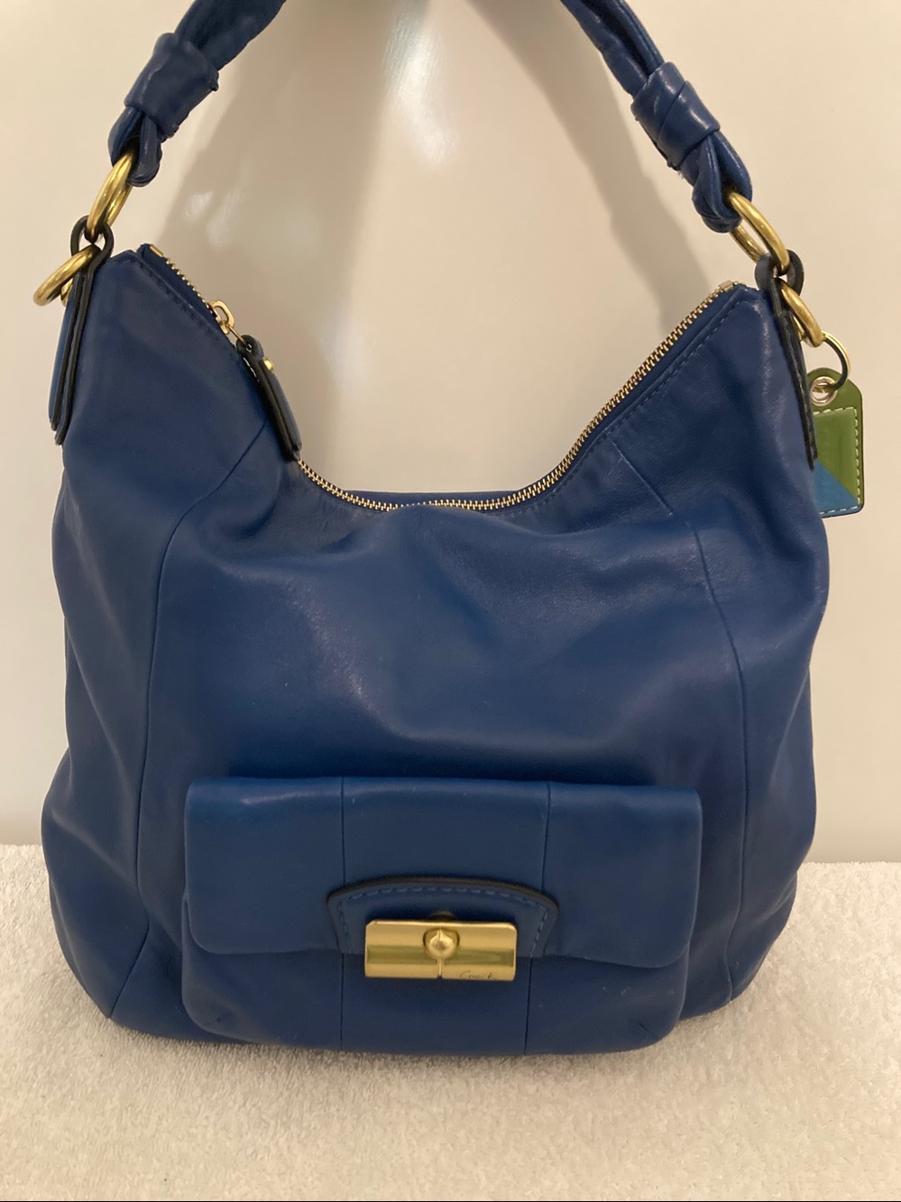Coach Kristen 2010 Dark Blue 💙Leather Shoulder Hobo Bag & Hangtag
